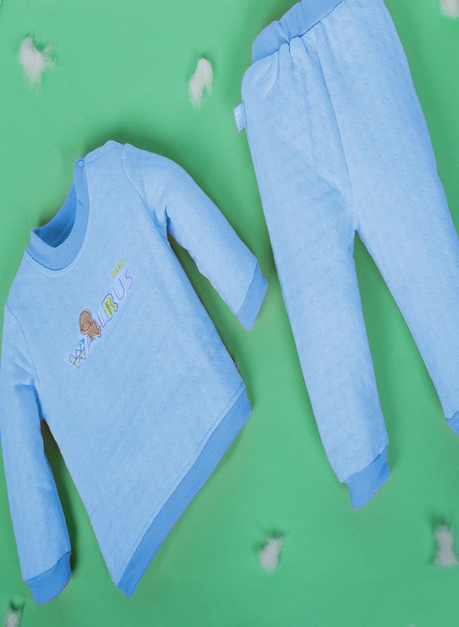 Pokory Night Suit Set Blue Soft Cotton 2-Piece with Walrus Design, Long Sleeve Top & Elastic Waist Pants Comfortable Sleepwear Dress for Baby Size 2 - Image 5