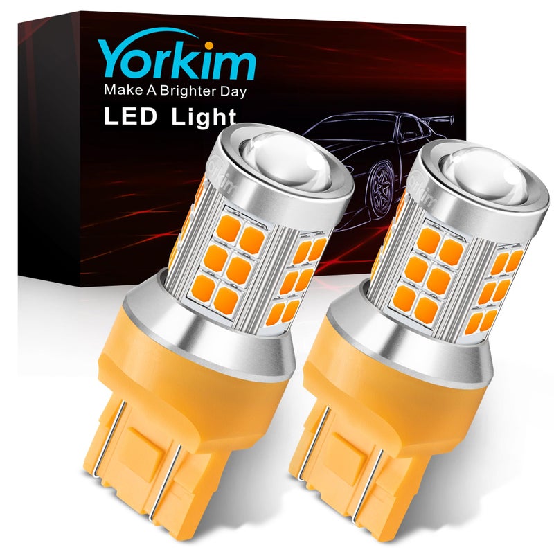 مصباح LED يوركيم 7443 أمبر 7440 مصباح LED أمبر 7444NA 7440 LED مع بديل بروجيكتور لإشارات الانعطاف وأضواء العلامة الجانبية أمبر صفراء عبوة من 2