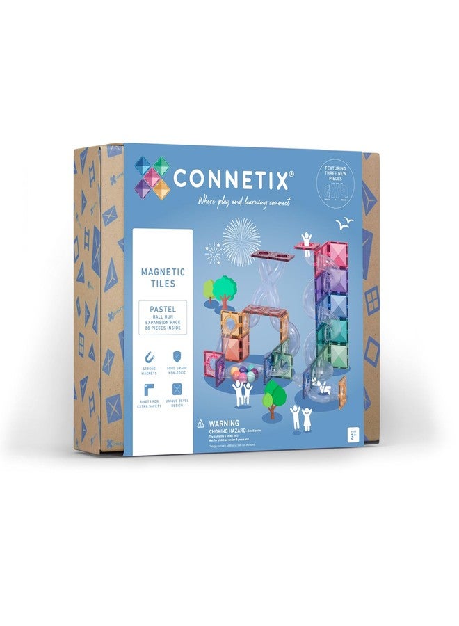CONNETIX Magnetic Tiles Pastel Ball Run Expansion Pack, 80 Pieces - Image 1