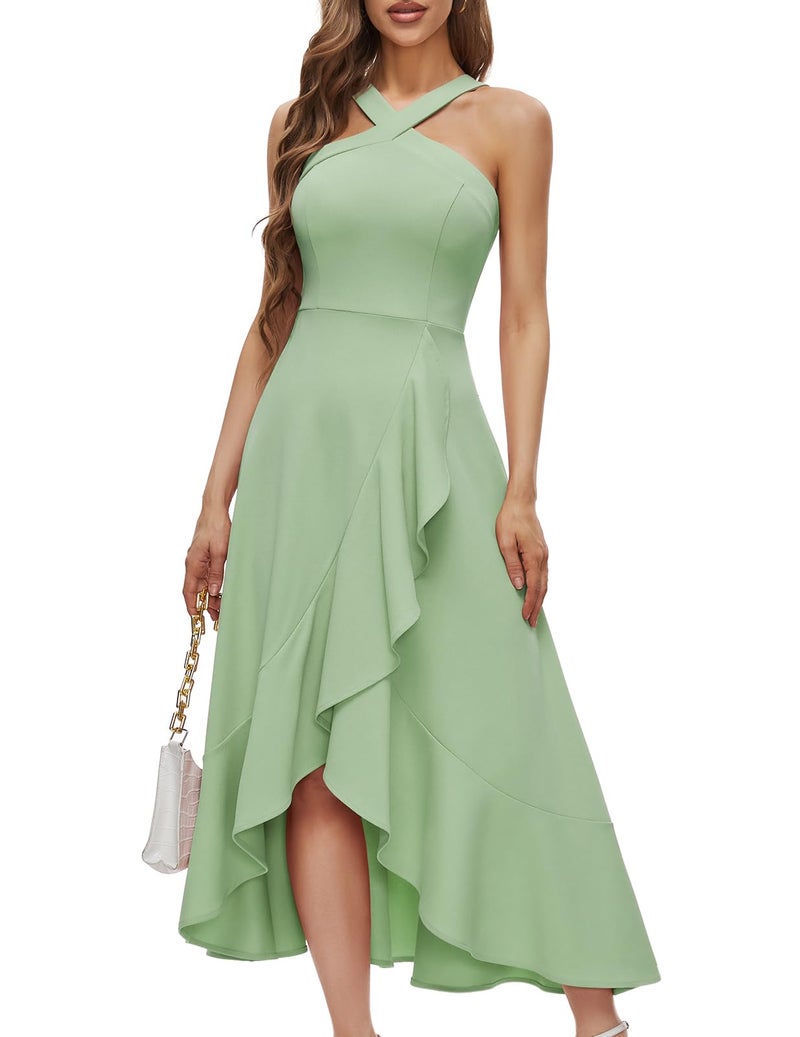 Bbonlinedress Summer Cocktail Wedding Guest Formal Hi Low Ruffled Dress Homecoming Teens Prom Dress Light Green XS - Image 1