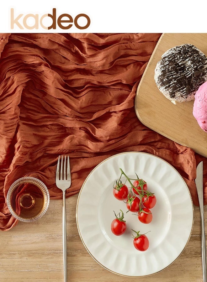 كاديو مفرش طاولة من القماش القطني، مفرش طاولة من قماش جبن الزفاف من بوهو، لحفلات عيد الفصح الطويلة والريفية الشفافة لتزيين حفلات الزفاف مقاس 90 × 400 سم - Image 5