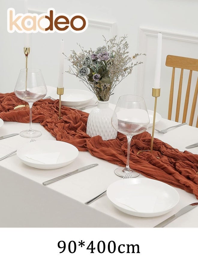 كاديو مفرش طاولة من القماش القطني، مفرش طاولة من قماش جبن الزفاف من بوهو، لحفلات عيد الفصح الطويلة والريفية الشفافة لتزيين حفلات الزفاف مقاس 90 × 400 سم - Image 4