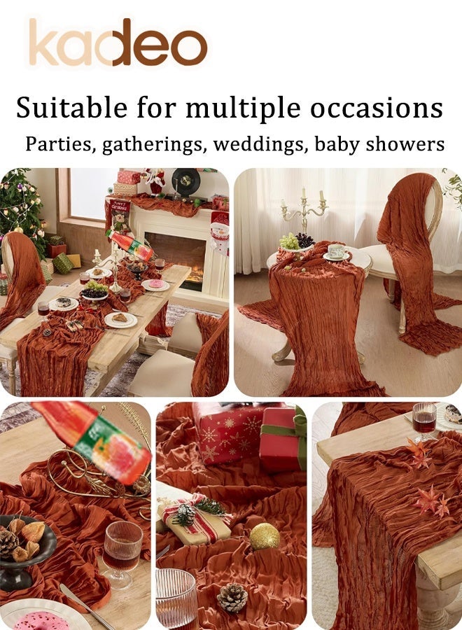 كاديو مفرش طاولة من القماش القطني، مفرش طاولة من قماش جبن الزفاف من بوهو، لحفلات عيد الفصح الطويلة والريفية الشفافة لتزيين حفلات الزفاف مقاس 90 × 400 سم - Image 3