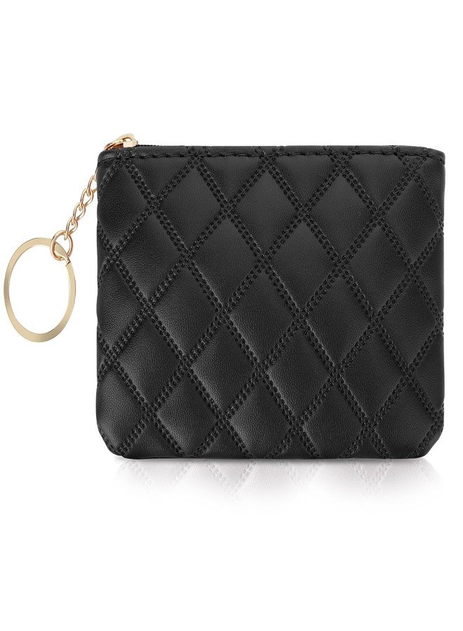 simarro Small Coin Purse, Double Embossed Rhombus PU Zipper Coin Bag Portable Wallet Short Ladies Coin Purse Zippered Keychain Mini Coin Bag for Women & Men Coin Purse(Black) - Image 1