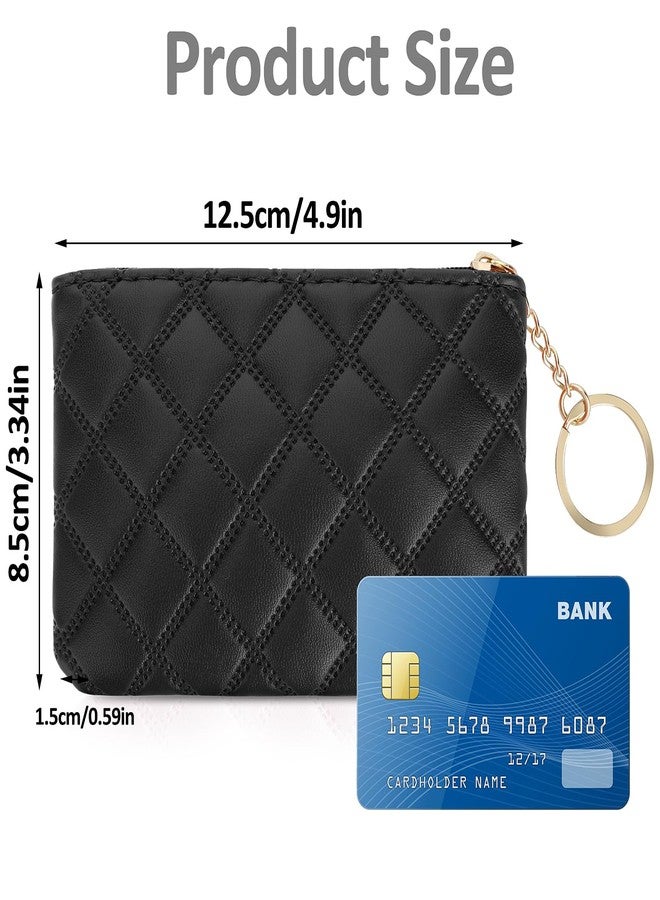 simarro Small Coin Purse, Double Embossed Rhombus PU Zipper Coin Bag Portable Wallet Short Ladies Coin Purse Zippered Keychain Mini Coin Bag for Women & Men Coin Purse(Black) - Image 4