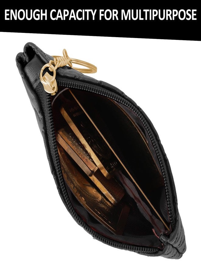 simarro Small Coin Purse, Double Embossed Rhombus PU Zipper Coin Bag Portable Wallet Short Ladies Coin Purse Zippered Keychain Mini Coin Bag for Women & Men Coin Purse(Black) - Image 2