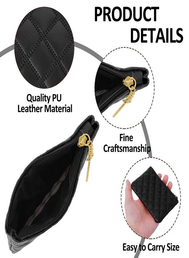 simarro Small Coin Purse, Double Embossed Rhombus PU Zipper Coin Bag Portable Wallet Short Ladies Coin Purse Zippered Keychain Mini Coin Bag for Women & Men Coin Purse(Black) - Image 3
