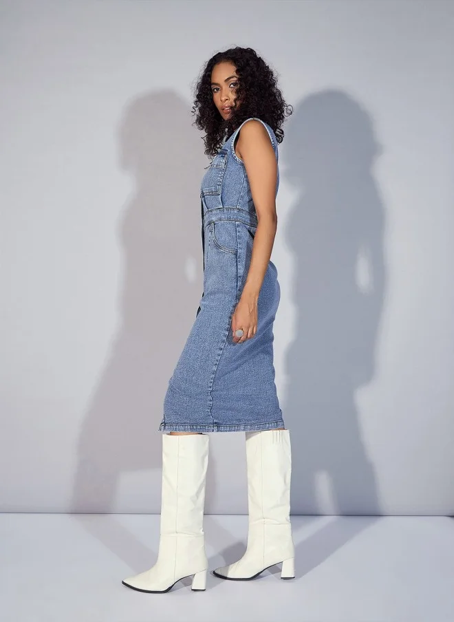 SASSAFRAS Denim Pinafore Shirt Dress for Women