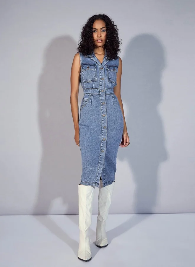 SASSAFRAS Denim Pinafore Shirt Dress for Women