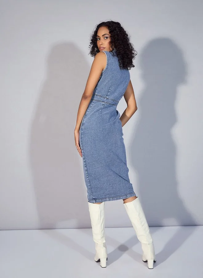 SASSAFRAS Denim Pinafore Shirt Dress for Women