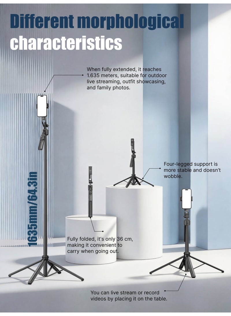 ZONIX Selfie Stick Quadrapod with AI Tracking Gimbal, Auto-Follow & Gesture Control, Detachable Umbrella-Keel Stand Extends to 1635mm, Heavy-Duty Aluminium Pole, Anti-Shake Handle, Multi-Function Bluetooth Remote (1/4" Mount), Built-in Dual Fill Lights – All-in-One for Vlogging, Live Streaming & Group Photos - Image 2