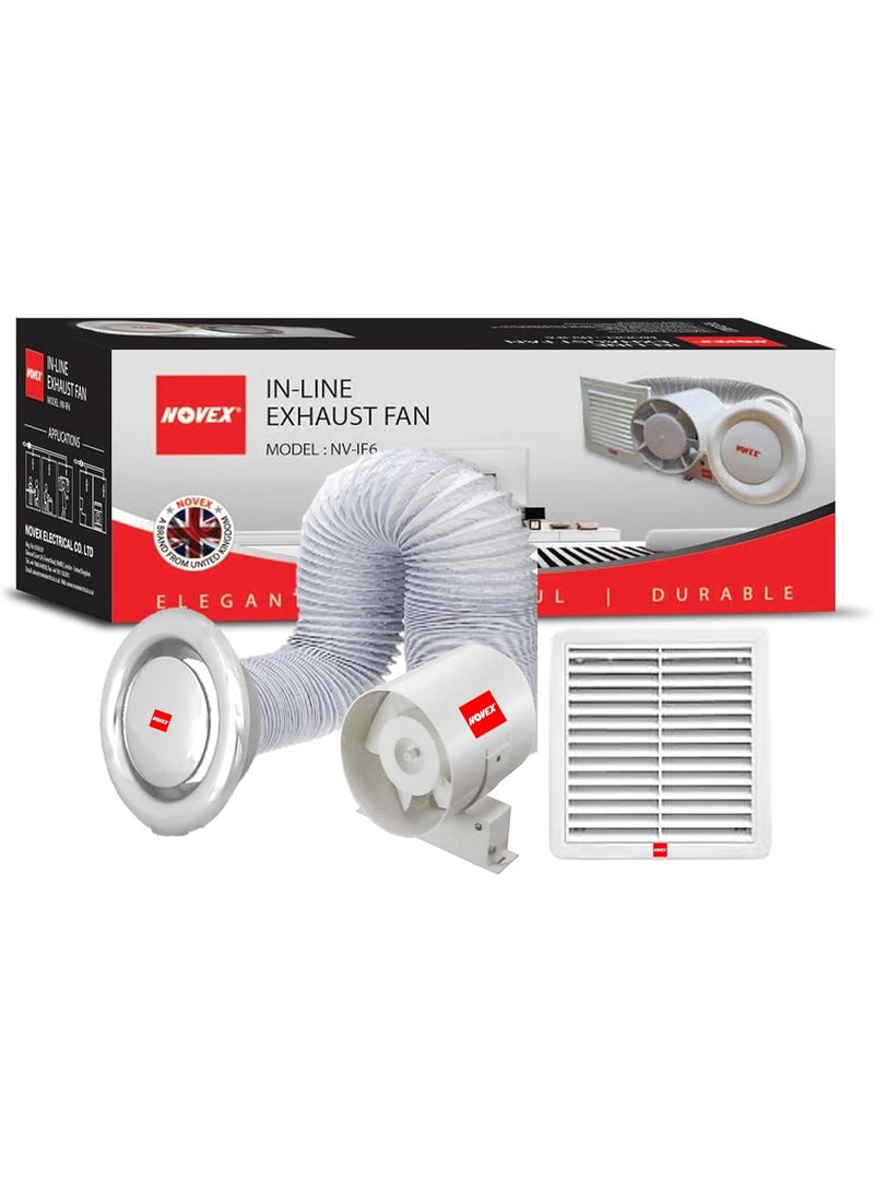 نوفيكس مجموعة كاملة لمروحة تهوية مدمجة داخل مجرى الهواء بحجم ٦ بوصة – تهوية عالية الأداء للمنزل والمطبخ - Image 1