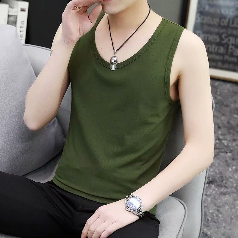 Mens Fashion Sleeveless Tank Tops Spring Summer Dark gray  - Image 3