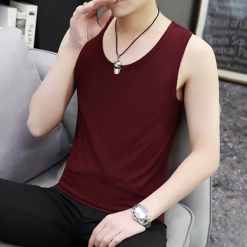 Mens Fashion Sleeveless Tank Tops Spring Summer Dark gray  - Image 2