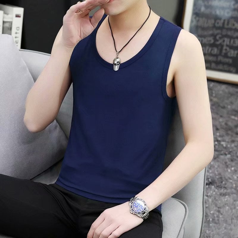 Mens Fashion Sleeveless Tank Tops Spring Summer Dark gray  - Image 5