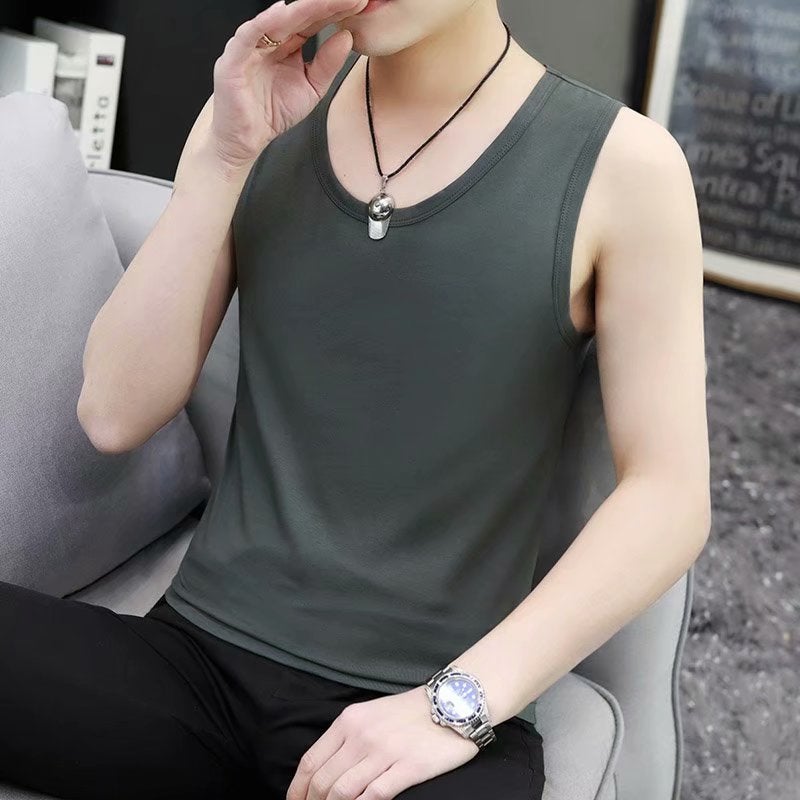 Mens Fashion Sleeveless Tank Tops Spring Summer Dark gray  - Image 1