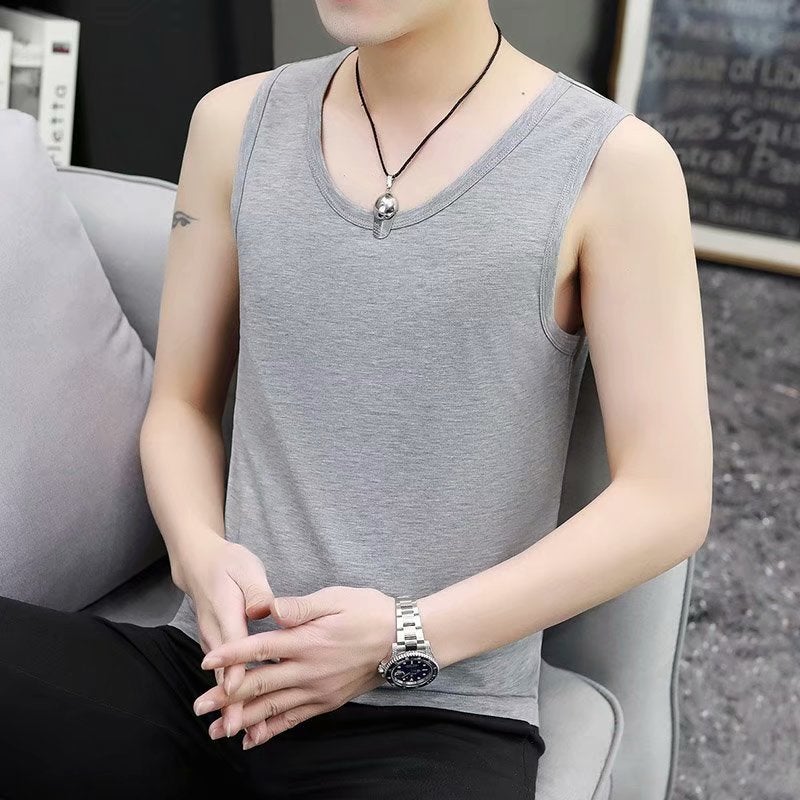 Mens Fashion Sleeveless Tank Tops Spring Summer Dark gray  - Image 4