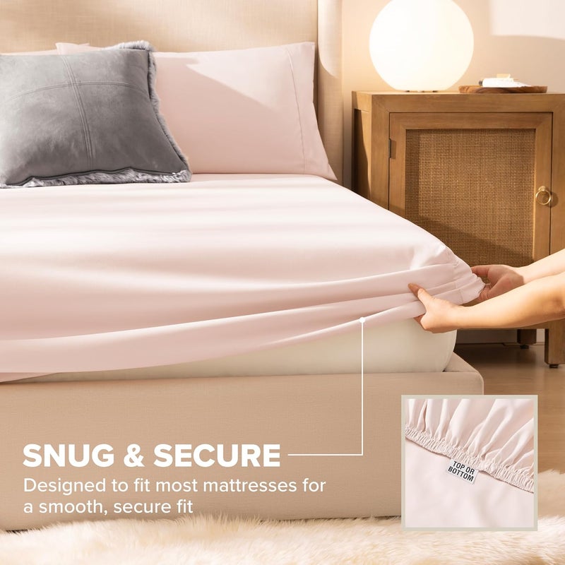 UGG Cali King Sheet Set 4-Piece Luxury Cooling Sheets Deep Pockets Premium Bedding with 2 Shams Hypoallergenic Machine Washable Soft Lightweight Bed Set for Room, California King, Shell Pink (Hedi) - Image 4