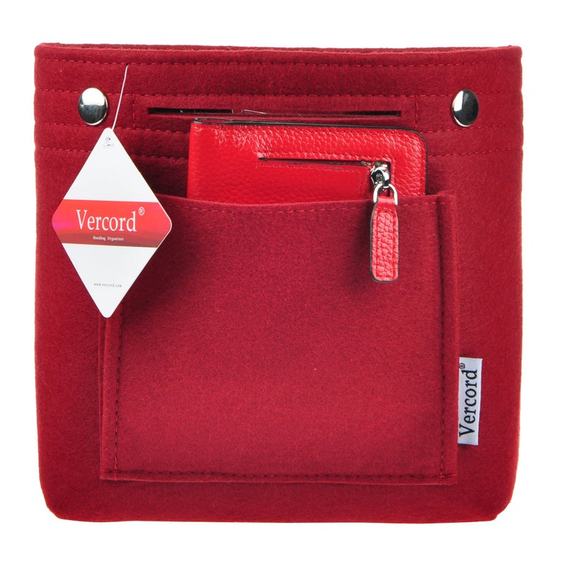 Vercord Mini Slim Small Felt Purse Organizer Insert Inside Handbag Tote Pocketbook for Women Burgundy - Image 2