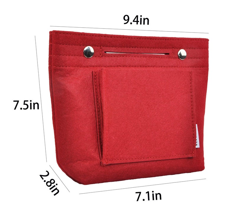 Vercord Mini Slim Small Felt Purse Organizer Insert Inside Handbag Tote Pocketbook for Women Burgundy - Image 3