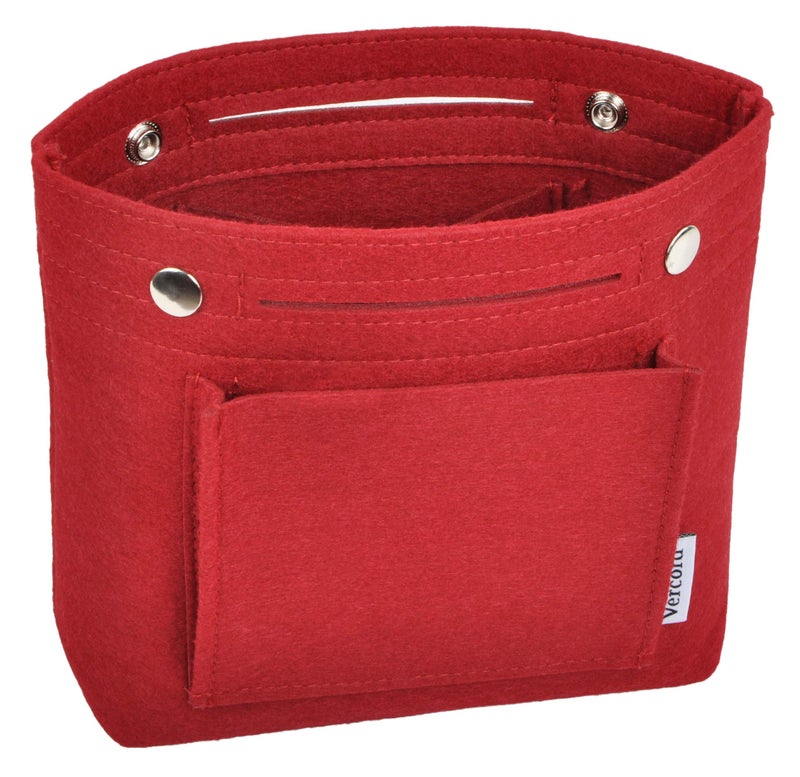 Vercord Mini Slim Small Felt Purse Organizer Insert Inside Handbag Tote Pocketbook for Women Burgundy - Image 1