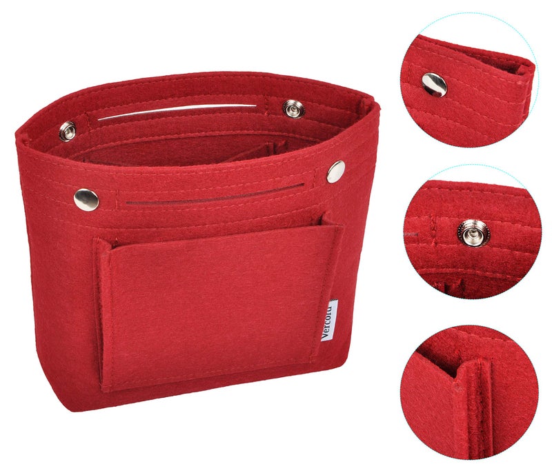 Vercord Mini Slim Small Felt Purse Organizer Insert Inside Handbag Tote Pocketbook for Women Burgundy - Image 4