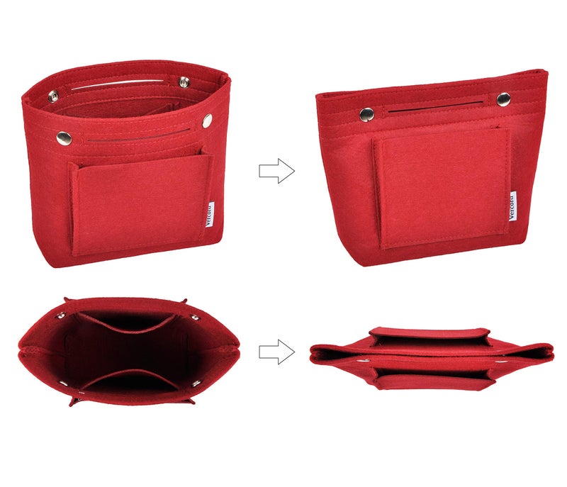 Vercord Mini Slim Small Felt Purse Organizer Insert Inside Handbag Tote Pocketbook for Women Burgundy - Image 5