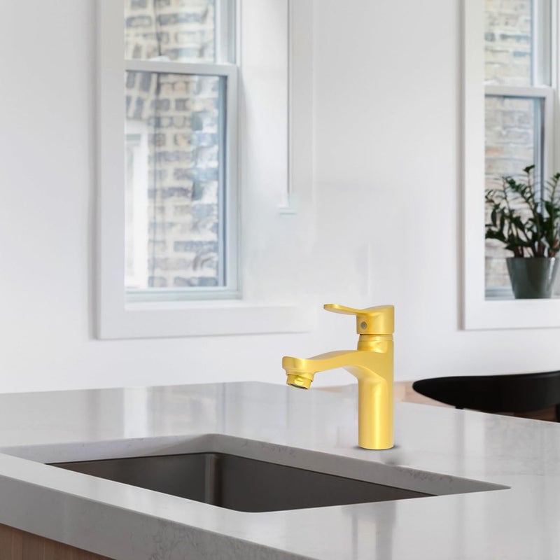 D&B Italian Bath Solution DB Bathware Lazzaro Brushed Gold Single Lever Basin Mixer Hot and Cold Faucet for Bathroom Kitchen Matt Finish Basin Mixer Tap with 610 mm Long Braided Hoses 5 Year Warranty Short Boy Design - Image 2