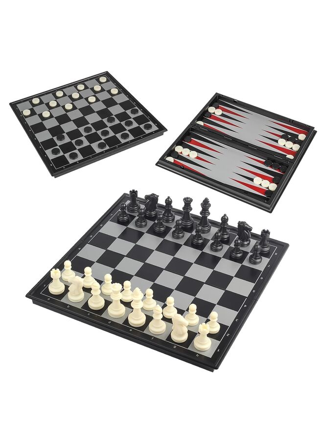 10" Magnetic Chess Sets - 3 in 1 Travel Chess Checkers Backgammon Set with Folding Case - Image 1
