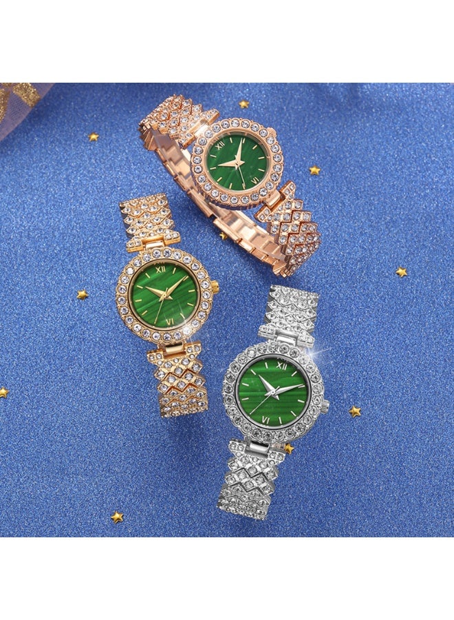 QUARTZ 2 PCS Luxury Women’s Watch Set Featuring A Roman-Style Quartz Watch And Diamond-encrusted Butterfly Bracelet - Image 4
