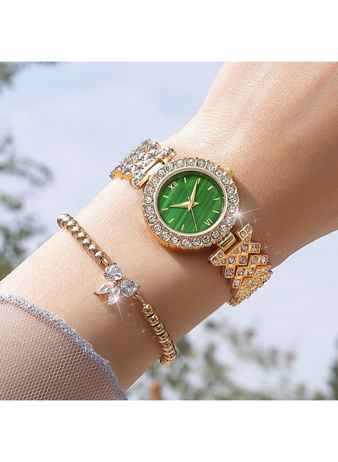 QUARTZ 2 PCS Luxury Women’s Watch Set Featuring A Roman-Style Quartz Watch And Diamond-encrusted Butterfly Bracelet - Image 1