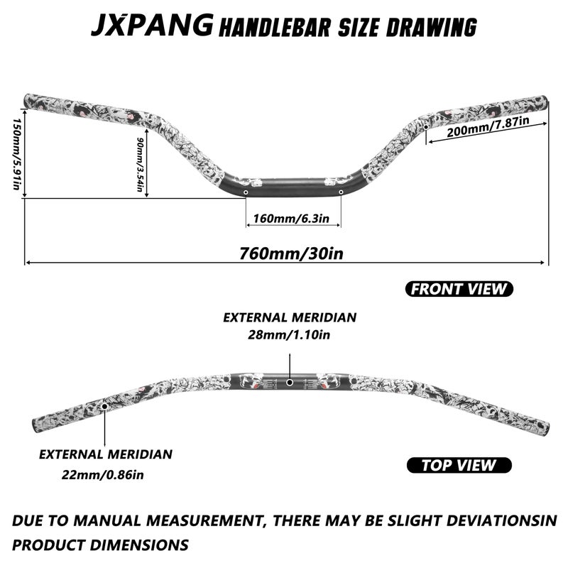 JXPANG Universal 1 1/8" 28mm Dirt Bike Handlebars 6063 Aluminum,Upgraded Pit Bike Handlebar With Foam Pad & Anti-Slip Handlebar Grips & Riser Mount Clamp For Motocross Pit Dirt Bike ATV Quad (Style A-Black) - Image 5