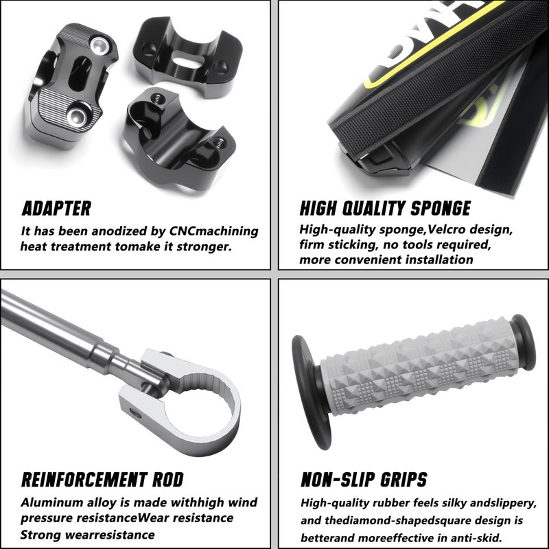 JXPANG Universal 1 1/8" 28mm Dirt Bike Handlebars 6063 Aluminum,Upgraded Pit Bike Handlebar With Foam Pad & Anti-Slip Handlebar Grips & Riser Mount Clamp For Motocross Pit Dirt Bike ATV Quad (Style A-Black) - Image 4