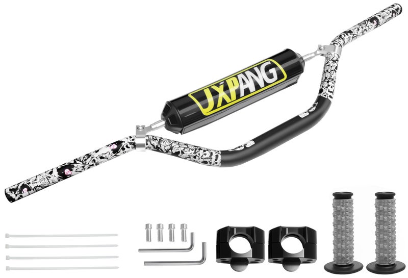 JXPANG Universal 1 1/8" 28mm Dirt Bike Handlebars 6063 Aluminum,Upgraded Pit Bike Handlebar With Foam Pad & Anti-Slip Handlebar Grips & Riser Mount Clamp For Motocross Pit Dirt Bike ATV Quad (Style A-Black) - Image 1