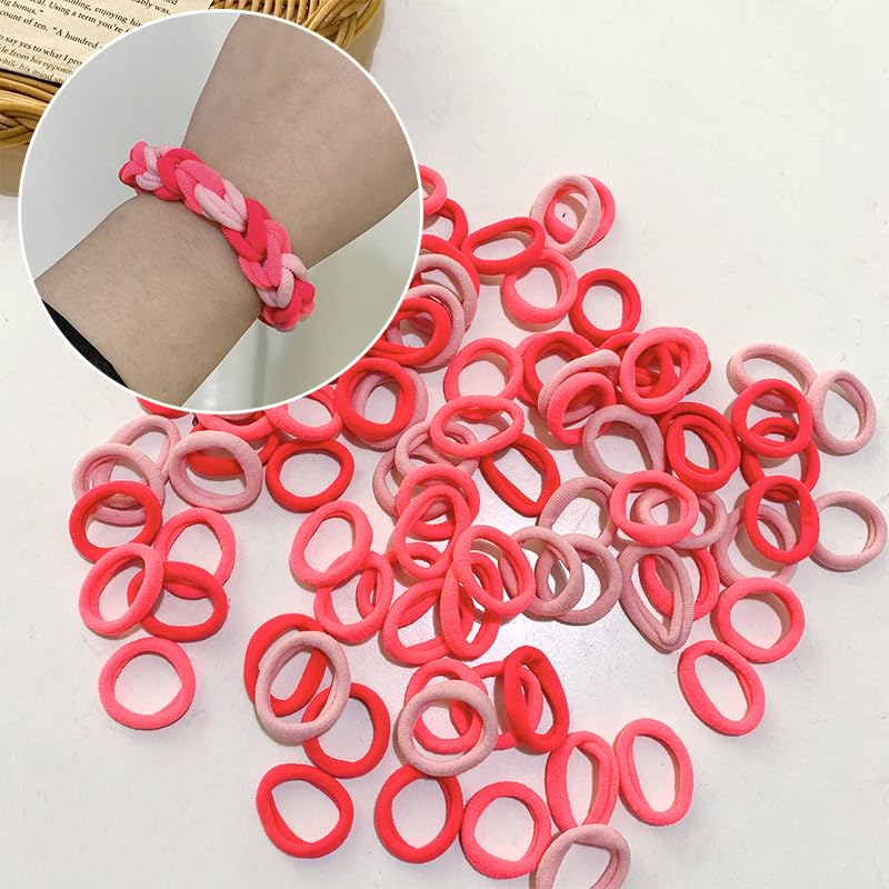 Generic Cotton Fabric Hair Bands 50pcs DIY Elastic Ponytail Holders For Girls Seamless No Damage Hair Ties for Thin Hairs Pink 