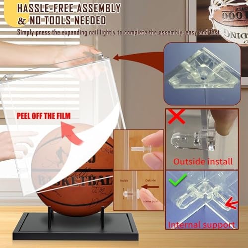 KKU Basketball Display Case Acrylic Clear Full Size Basketball Case with Solid Wood BaseUV Protected Soccer Basketball Display Stand for Autographed Standard Memorabilia Keepsake Black - Image 3