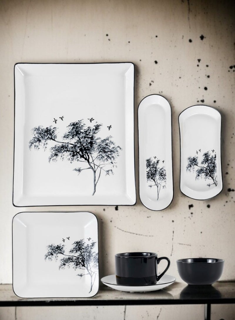 Noon East 24 piece Porcelain Dinnerware Set, Set for 6, Microwave & Dishwasher Safe, Black Floral - Image 4