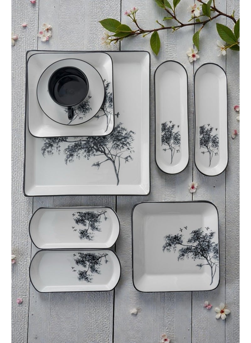 Noon East 24 piece Porcelain Dinnerware Set, Set for 6, Microwave & Dishwasher Safe, Black Floral - Image 5