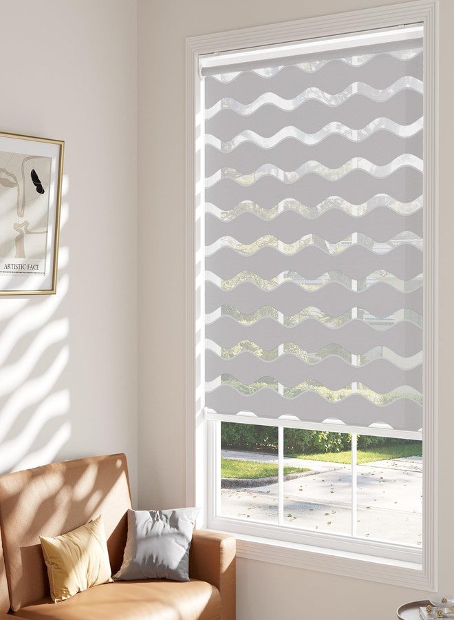 LazBlinds ستائر زيبرا لاسلكية من لاز بلايندز، بدون حفر، للنوافذ الداخلية، ستائر رول مزدوجة الطبقات للتحكم في الإضاءة ليلاً ونهاراً، ستائر شفافة لتصفية الضوء للمنزل، عرض 20 بوصة × ارتفاع 48 بوصة، لون رمادي حجري - Image 5