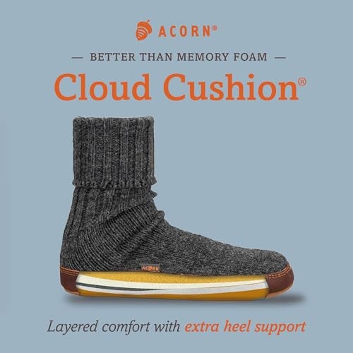 Acorn Unisex Slipper Socks, Flexible Cloud Cushion Footbed with a Suede Sole, Mid-Calf Length, Light Grey Ragg Wool, 12-13 US Men - Image 5