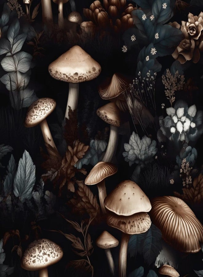 Laatse Black Mushroom Peel and Stick Wallpaper 17.5" x 118" Vintage Floral Contact Paper, Vinyl Self Adhesive Removable Waterproof Botanical Wall Paper for Room Shelves Cabinet Walls Decor - Image 1