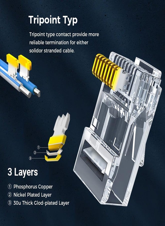 ZOERAX 100-Pack RJ45 Cat6 Pass Through Connector RJ45 Modular Plugs for Solid or Stranded UTP Cable - Image 3