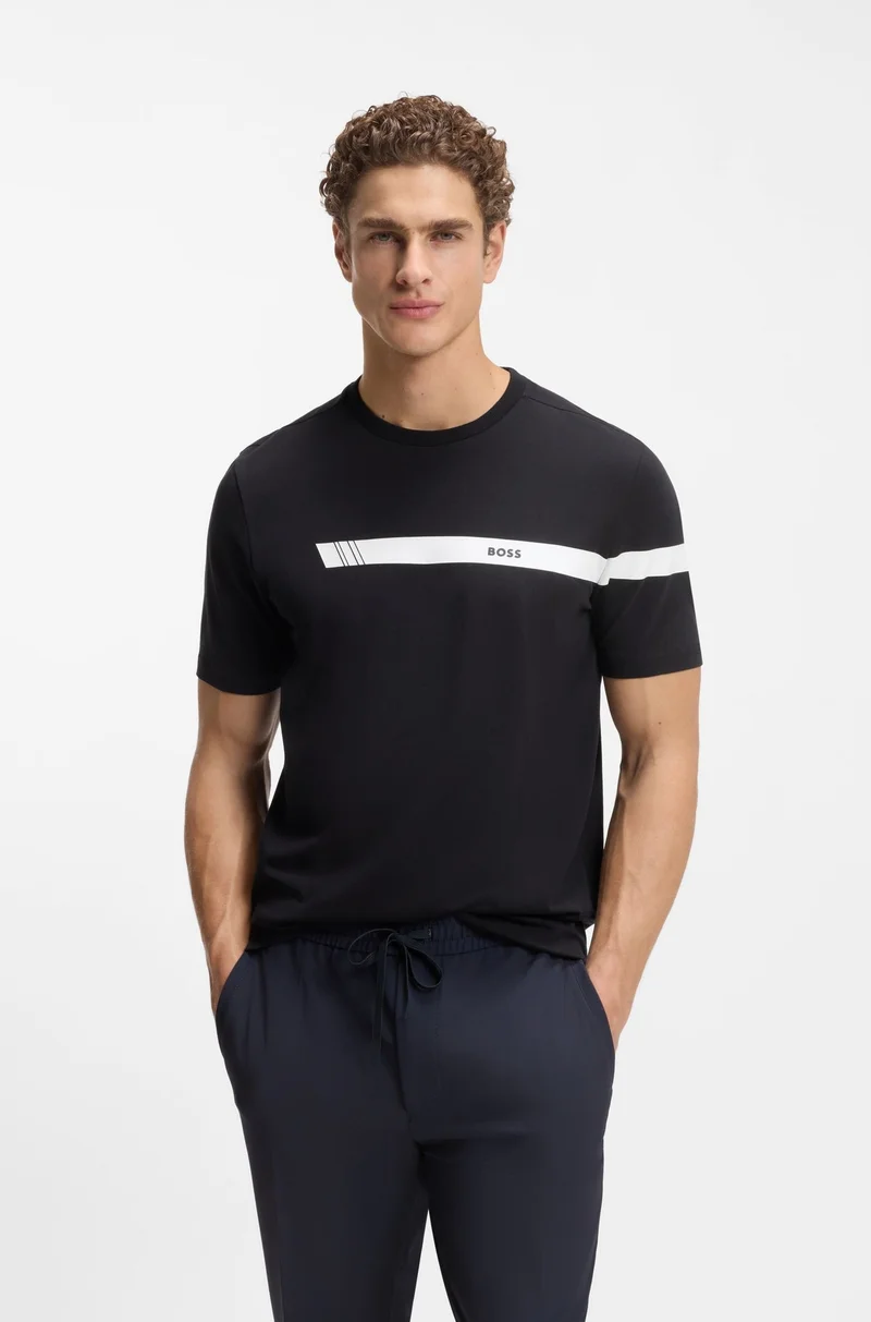 BOSS Regular-fit T-shirt in stretch cotton with logo stripe
