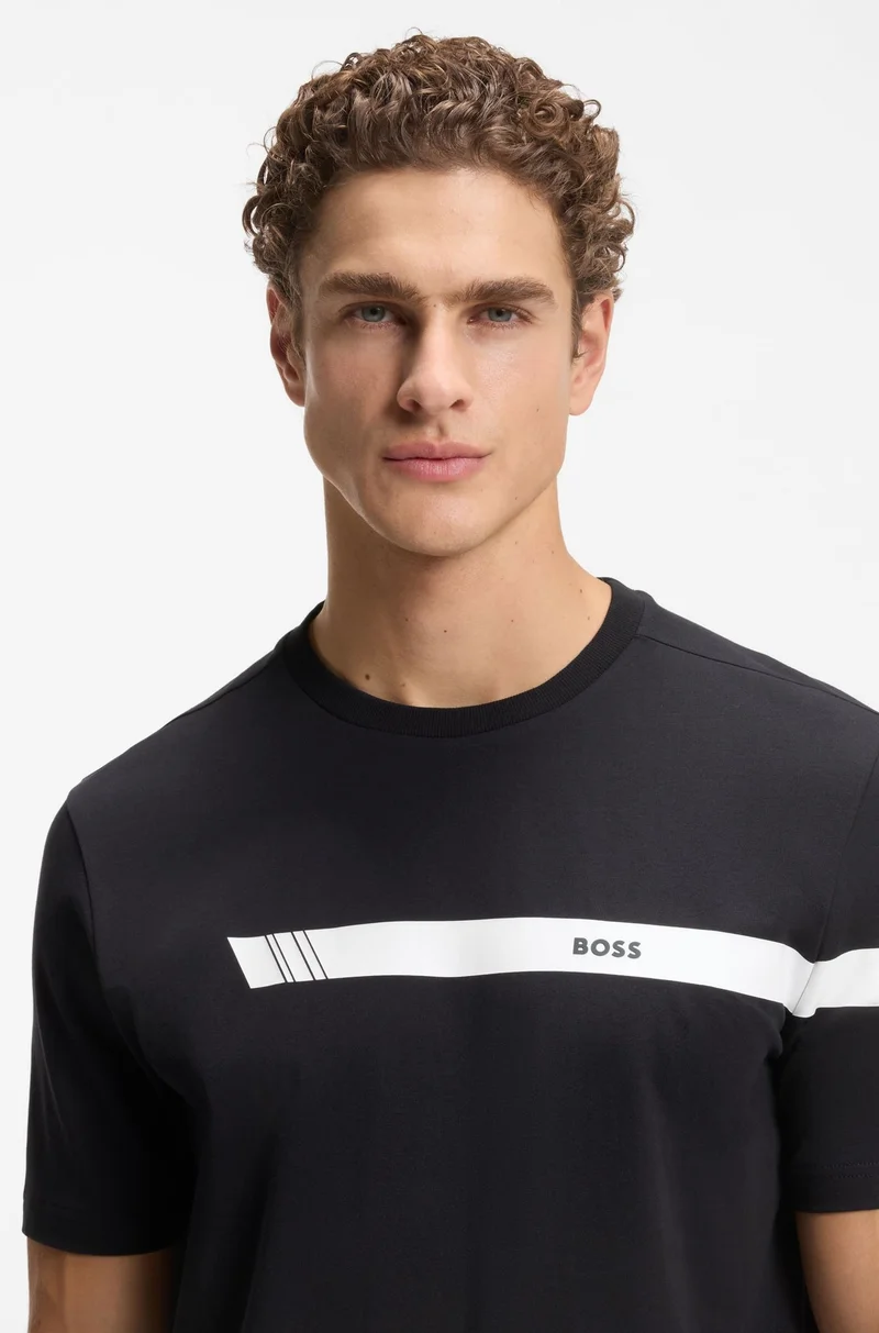 BOSS Regular-fit T-shirt in stretch cotton with logo stripe