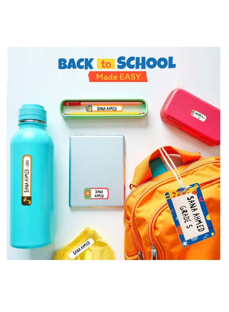 Generic The Ultimate Label Pack | 148 Waterproof Name Labels for Kids School Supplies | Includes Writable Name Sticker, Tags for School Bag, Stick-on Clothing Labels, Iron on Clothes Tags  Book Stickers - Image 1