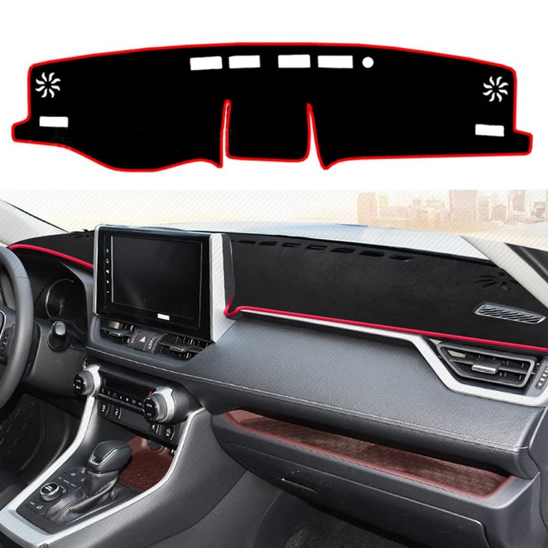 غطاء لوحة القيادة YOFAMO غطاء لوحة القيادة سجادة وسادة مخصصة تناسب ملحقات RAV4 2019 2020 2021 2022 ملحقات واقي مركز التحكم مضاد للانزلاق حافة حمراء