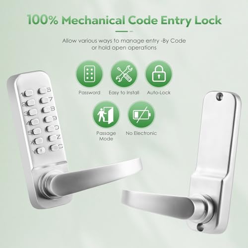 ANNFUZ Single-Sided Mechanical Keyless Keypad Door Handle Lock,Combination Push Button Code Front Entry Door Lock Lever Set,Auto-Locking,Interior Hold-Opening,for Garage,No Electronic(Pearl Chrome) - Image 3