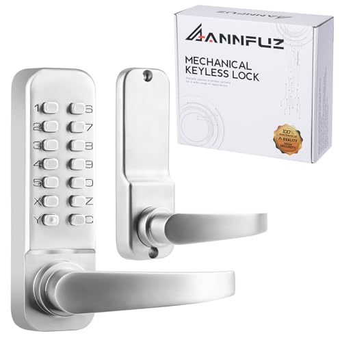 ANNFUZ Single-Sided Mechanical Keyless Keypad Door Handle Lock,Combination Push Button Code Front Entry Door Lock Lever Set,Auto-Locking,Interior Hold-Opening,for Garage,No Electronic(Pearl Chrome) - Image 1