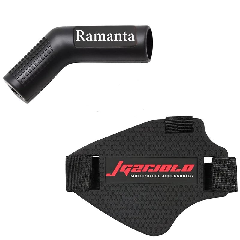 Ramanta Shoe Protector for Bike Gear Shift Pad Motorcycle Gear Shift Shoe Protector, Black Rubber Boot Guard with Adjustable Strap | Shoes Protective for Motorbike (Black)
