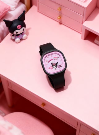 Black Square Cartoon Sanrio Kuromi Pattern Children's Watch Silicone Strap Suitable for All Ages Kids Gift Watches - view 2